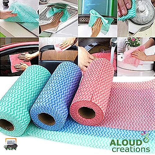 Image of ALOUD CREATIONS Non Woven Reusable Kitchen Towel Roll - Pack of 2 (80 Pulls Per Roll, 160 Sheets) | Highly Absorbent Multipurpose Washable Tissue Rolls For Wipes, Spills and Cleaning Kitchen Slabs