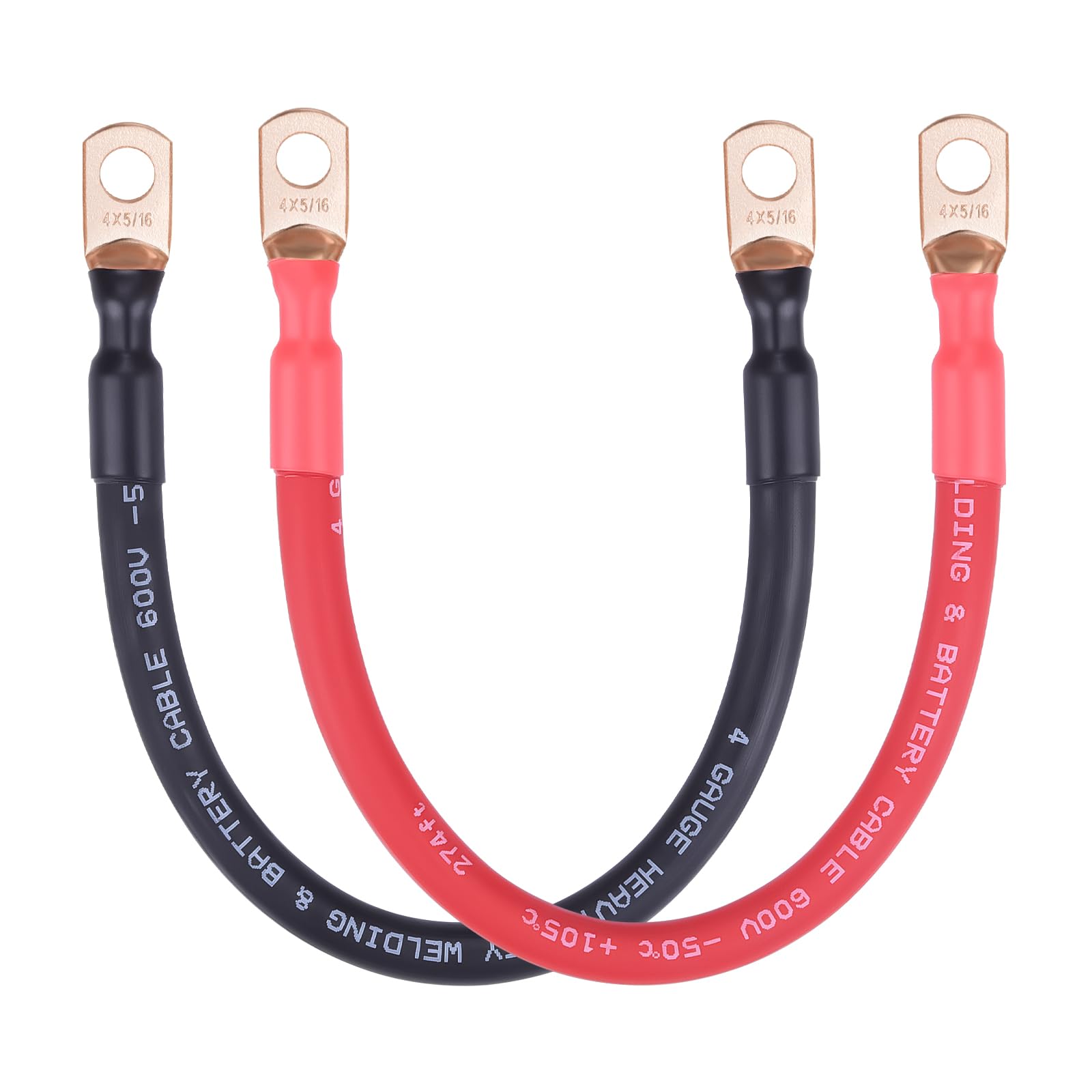 iGreely 4 Gauge Battery Cable,Flexible 4 AWG Pure Copper Battery Power Cables with 5/16'' Lugs Heavy Duty Welding Wire for Solar Automotive RV Marine (Red+Black 1FT Pair)