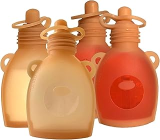 TULULU Foody Reusable Food Pouches Silicone-4pack/5oz-Refillable Homemade Food Storage Containers Kids Squeezy Pouch-Soft ...