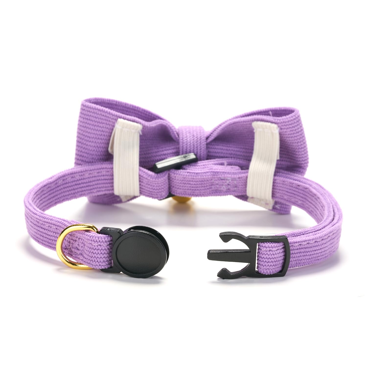 Paquete de 2 collares de pana suave para gatos con pajarita y campana, collar ajustable de algodón para gatito hembra (rosa y morado)