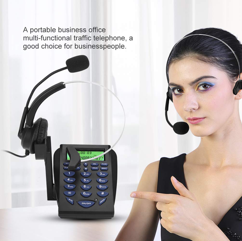 Telefono sobremesa call center, Business Office Teléfono Multifuncional con Pantalla de identificación FSK/DTMF, Dial Pad Call Center Traffic Telephone con Auriculares para teléfonos de Oficina/hogar