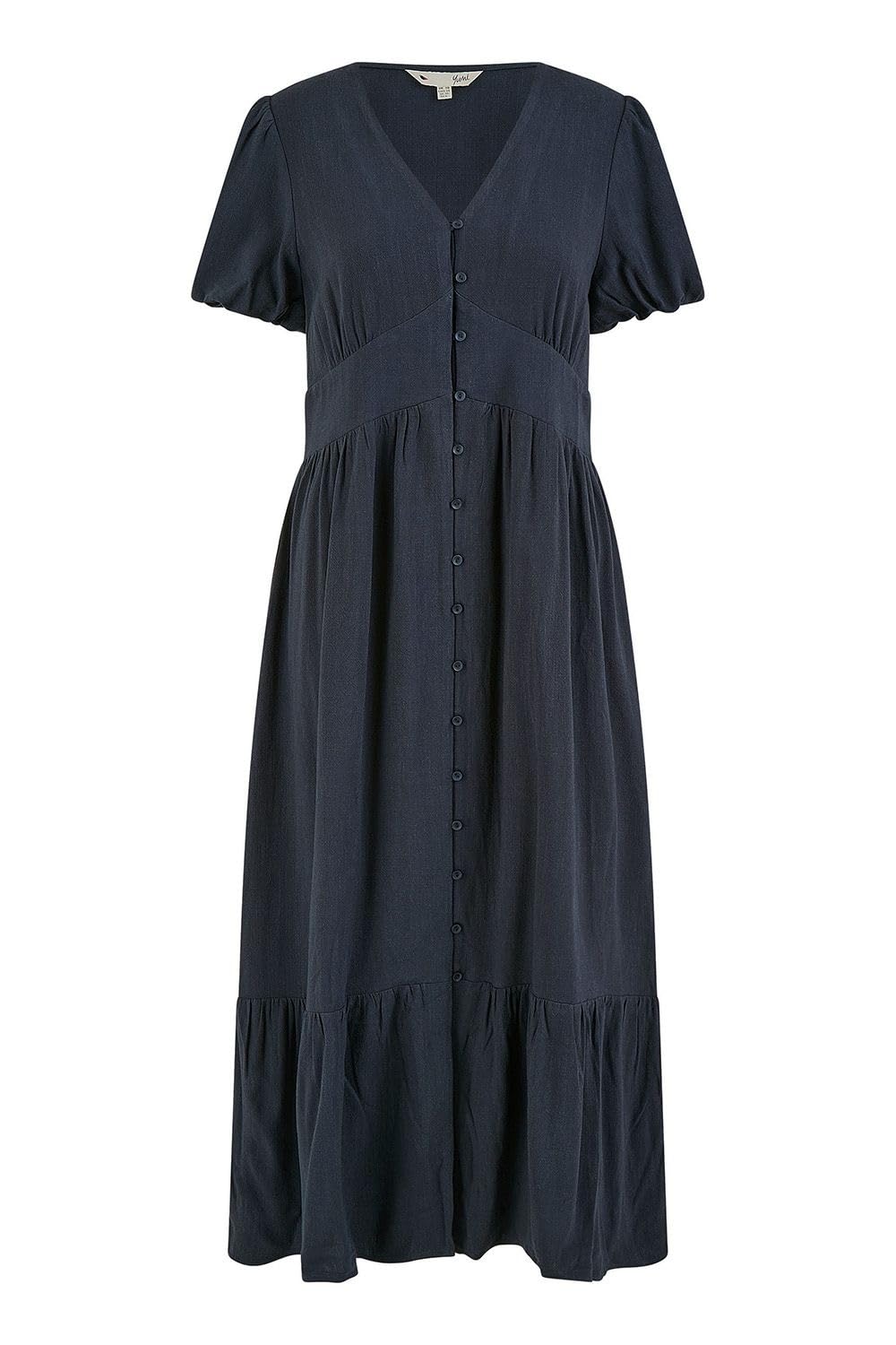 Yumi Women's Navy Viscose Button Through Midi Dress (Uk, Numeric, 14, Regular, Regular, )