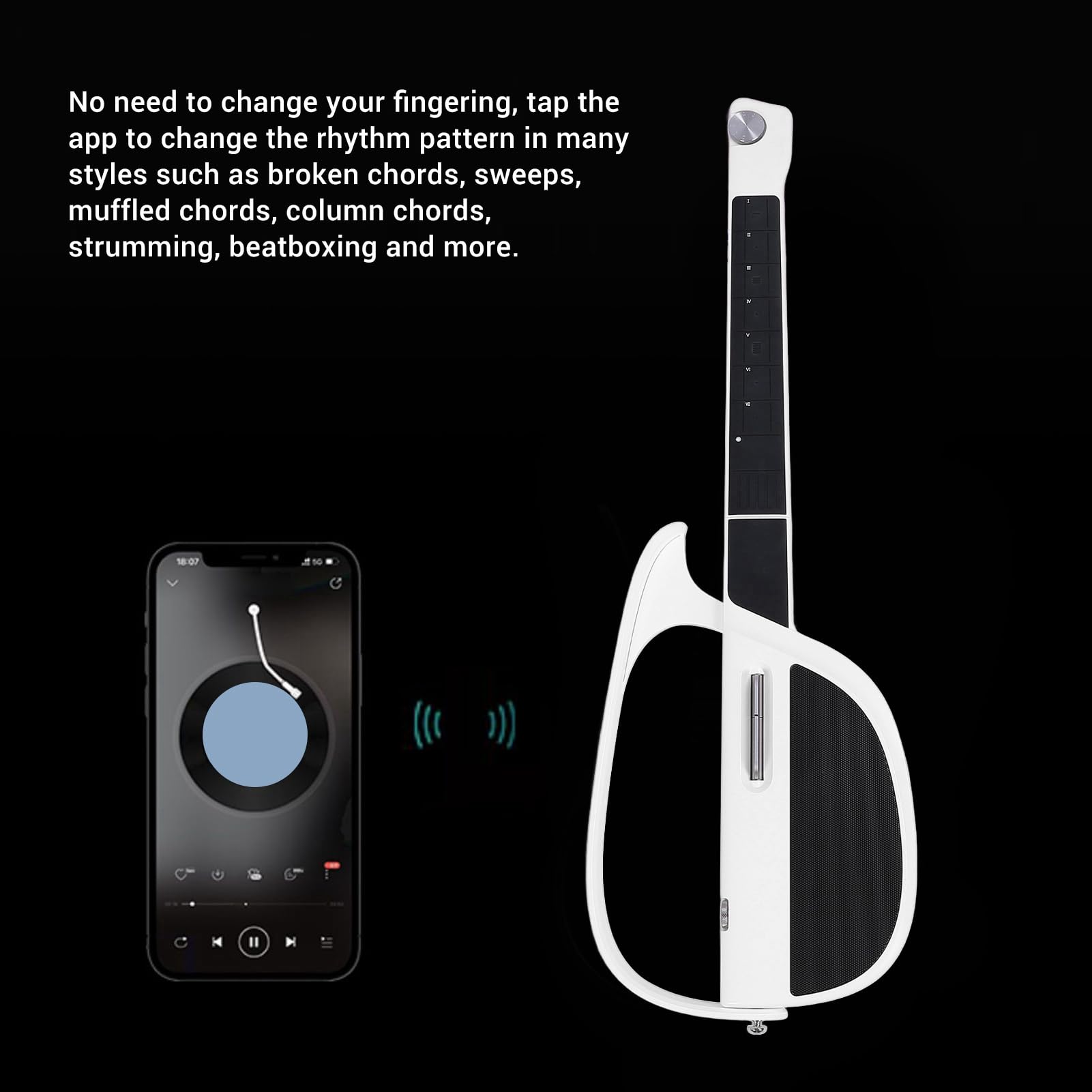 Stringless Smart Guitar, Generator Akordów, Składana Guitarra do Podróży, Wbudowana Maszyna Perkusyjna i Linia Basowa, Inteligentna Gitara z torbą do Przechowywania, dla Jednego