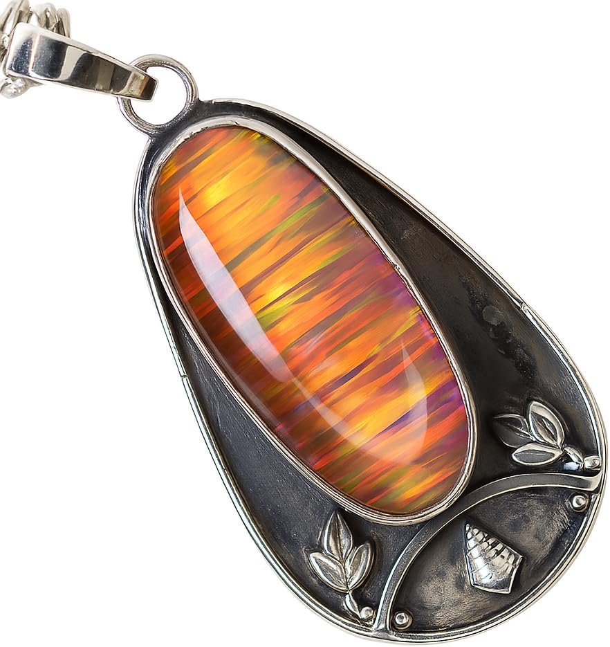 Certified 925 Sterling Silver 47 Ct Oval Natural Opal Gemstone Pendant For Him