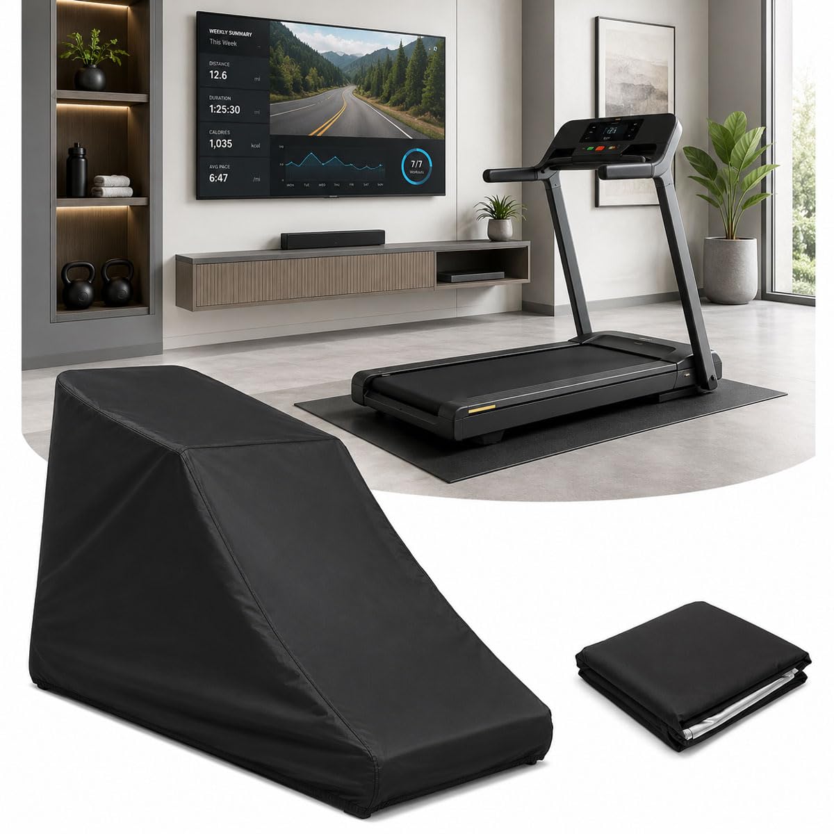 Housse de Tapis de Course pour NordicTrack Commercial 1750, Sport Machine Protection Housse Anti-poussière Tapis pour Intérieur Extérieur,A/Style A-Black