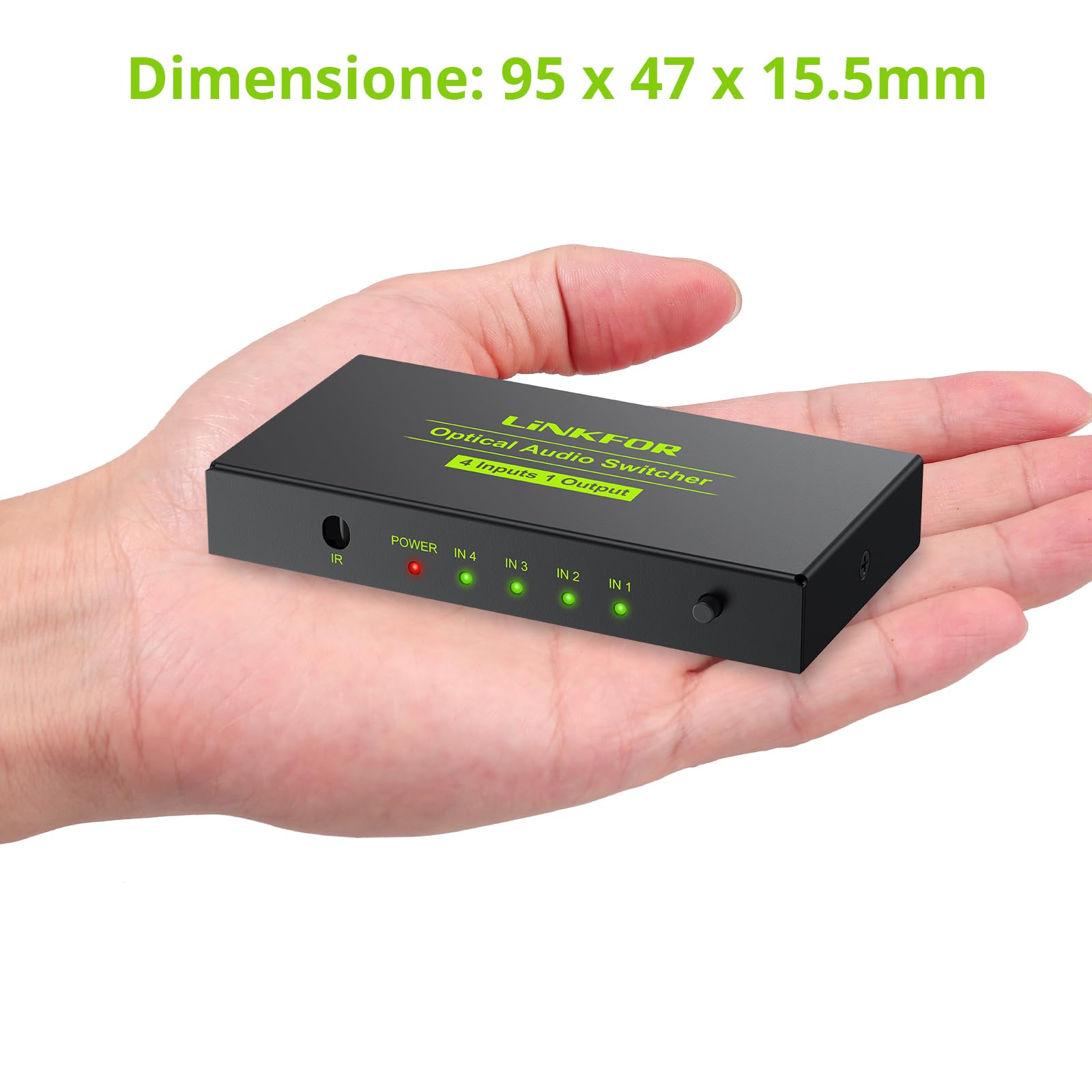 LiNKFOR 4x1 Switch Toslink SPDIF con IR Telecomando Supporto PCM2.0 DTS Dolby-AC3 Switcher Commutatore Audio Digitale 4 in 1 out in Lega di Alluminio Funziona Memoria con Cavo USB per PS3 DVD HDTV