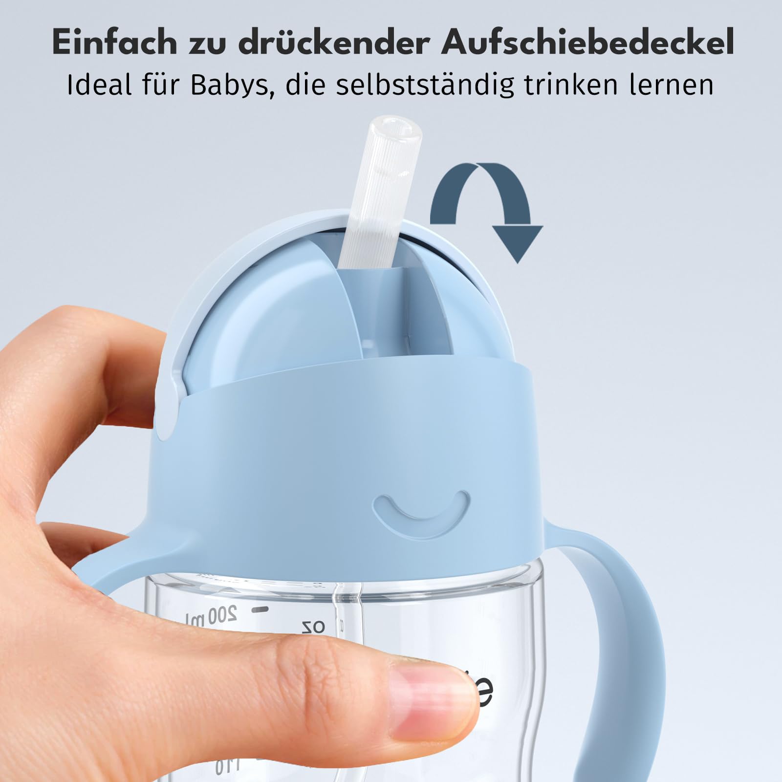 Evorie Tritan Trinkflasche mit Gewichtsstrohhalm 200 ml, auslaufsicher mit Griffen für Babys ab 6 Monaten, Trinklernflasche