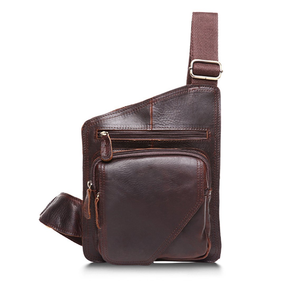 Men's Crazy Horse Leather Shoulder Chest Satchel Sling Bag Backpack Crossbody Riding Chocolate