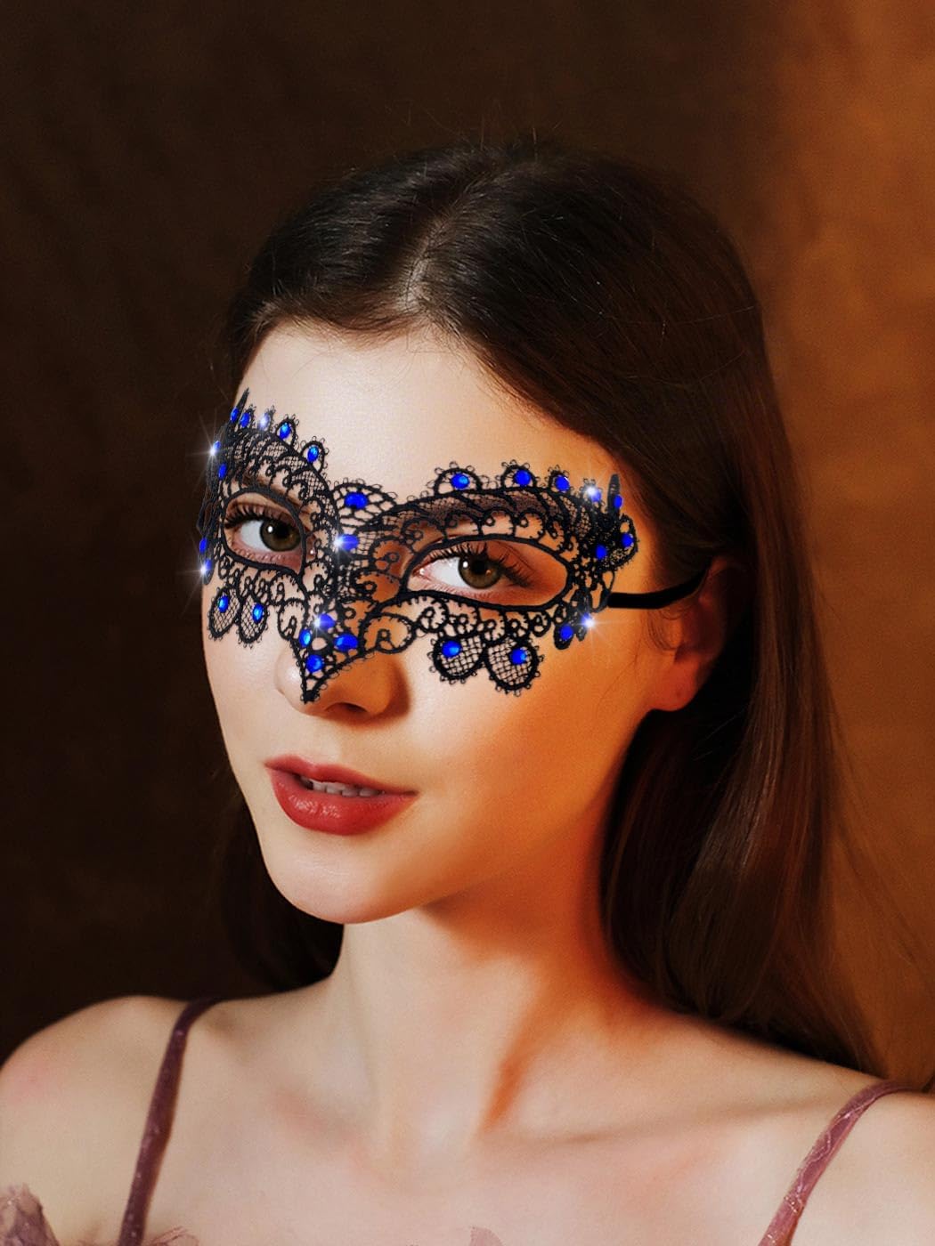 Tgirls Black Masquerade Mask for Women Rhinestone Lace Mask Costume Party - Image 6