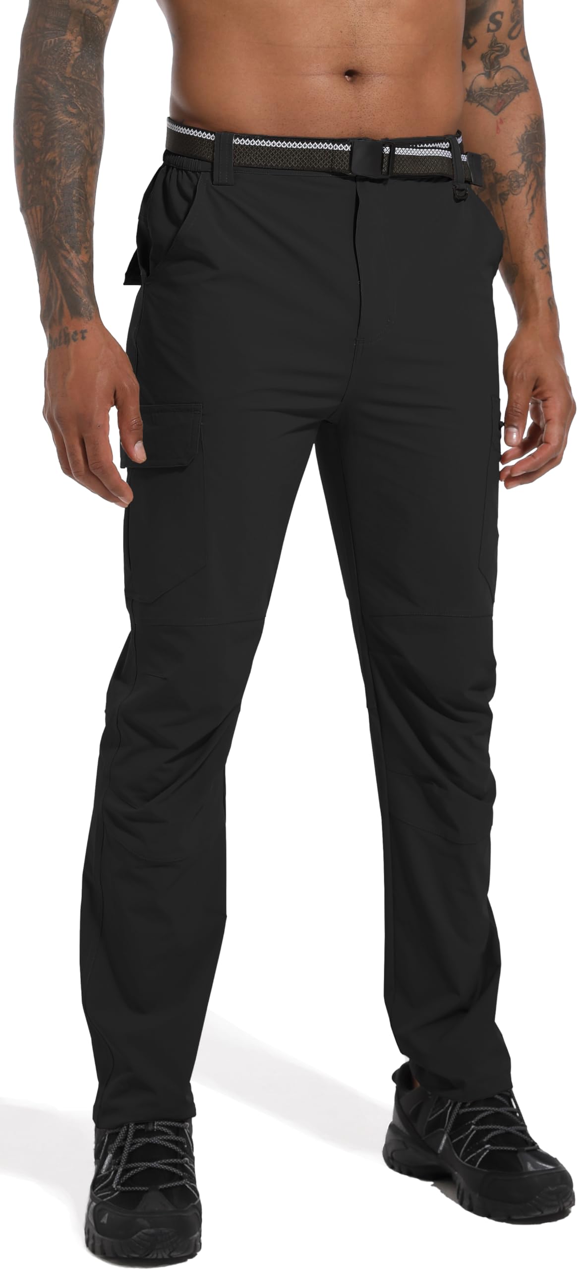 Men's Hiking Cargo Work Pants Lightweight Waterproof Quick Dry Camping Fishing Travel Outdoor Pants Black XL
