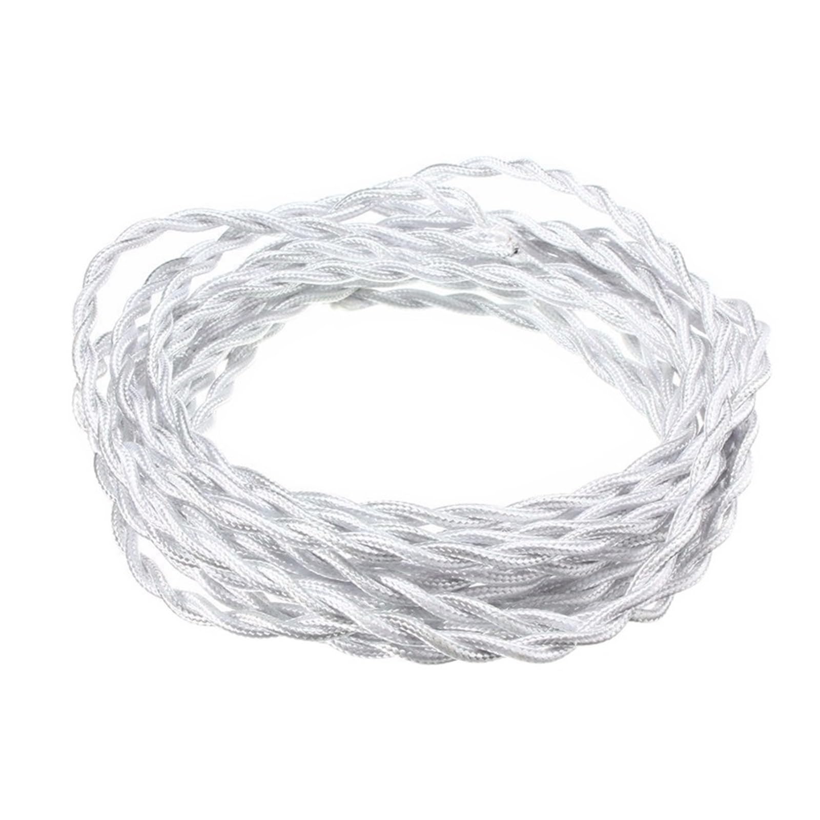 Outdoor Extension 2 Meters 30 Meters Fabric Cable Cord Vintage Pendant Light 110V 220V Knitted Cloth Twisted Electrical Wire for Lamp Decoration Solar sheathed(White,2Meter)