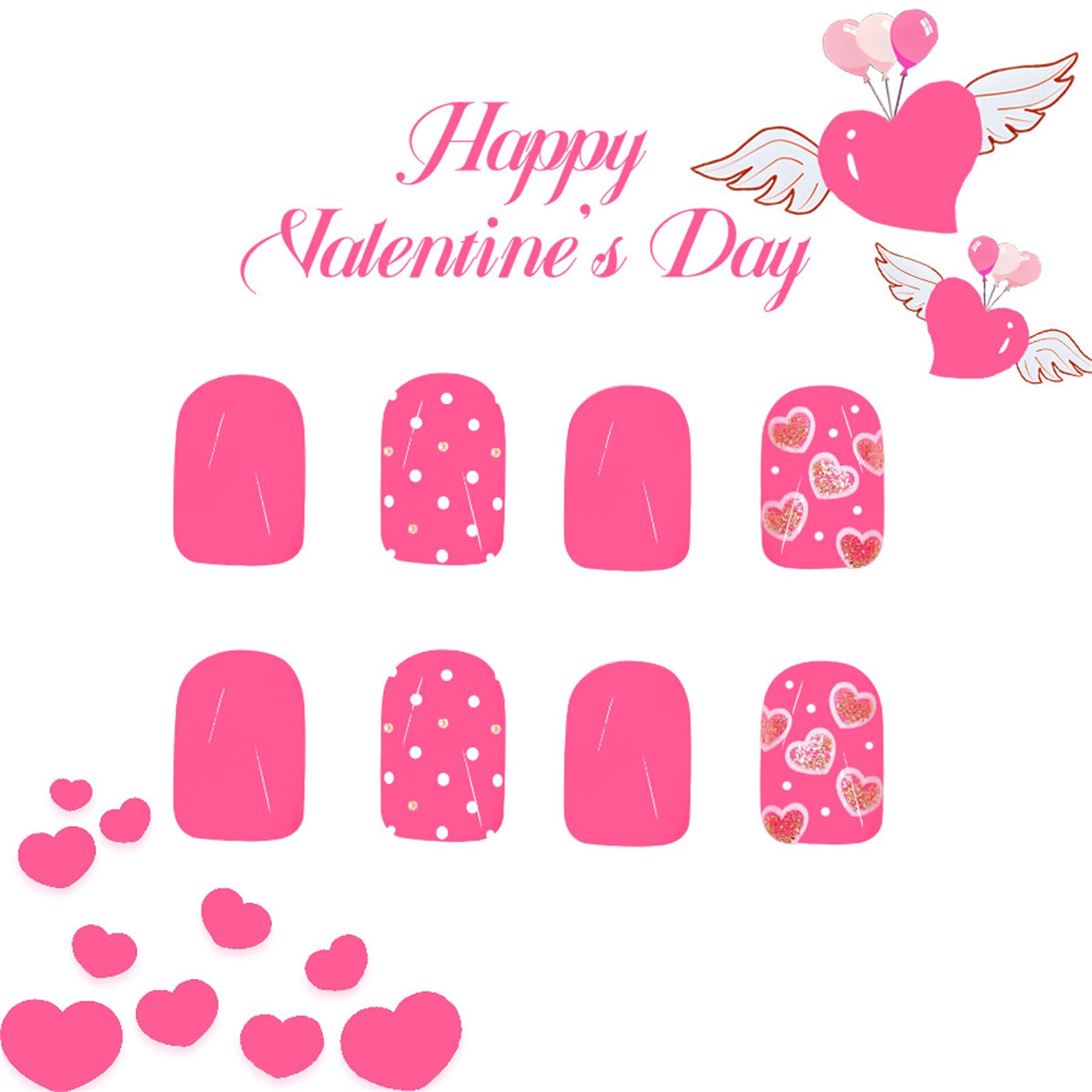 Unghie finte quadrate a pressione per San Valentino, design lucido, unghie finte, unghie finte, unghie artificiali in acrilico, 24 pezzi, 12 misure