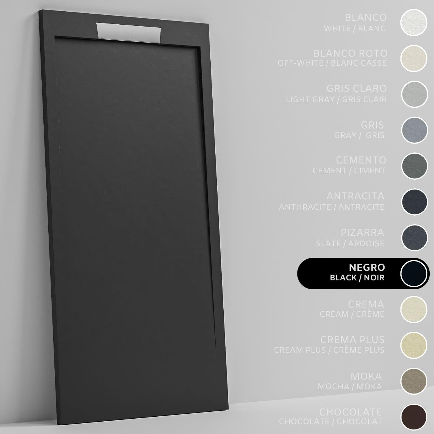 SOULHOME Brodzik prysznicowy– Żywica– Gel Coat– Gładka/Kamienna tekstura – Antypoślizgowy – czarny- 180x90- Niski 3cm– Elegancki