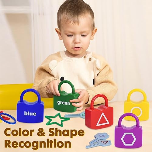 Miniatura 10 de Juguetes Montessori para niños de 3 años, actividades preescolares, juguetes para niños pequeños, juguetes de conteo de cerradura y llaves para