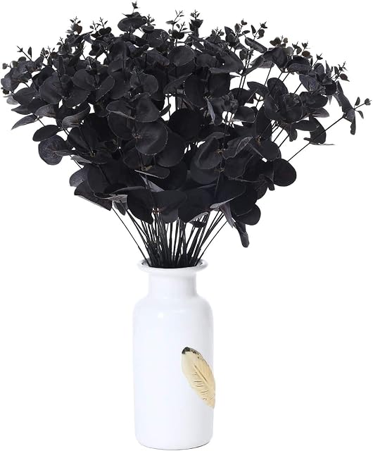 Tiamu Artificial Black Eucalyptus Leaf Stems Branches for Vase, Artificial Silver Dollar Foliages Eucalyptus Bouquet Real Touch for Table Centerpiece Wedding Party Decoration