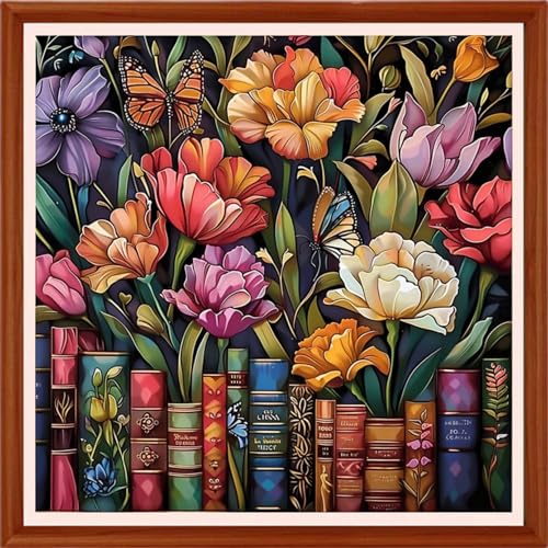 Image of Foxhool Stamped Cross Stitch Kits,11CT Printed Cross Stitch Pattern Full Embroidery Kits for Beginner Needlepoint Kits&Colorful Flower Book 18x18 inchs