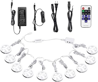 AIBOO Linkable Under Cabinet LED Lighting 12V Dimmable Puck Lights with Wireless RF Remote