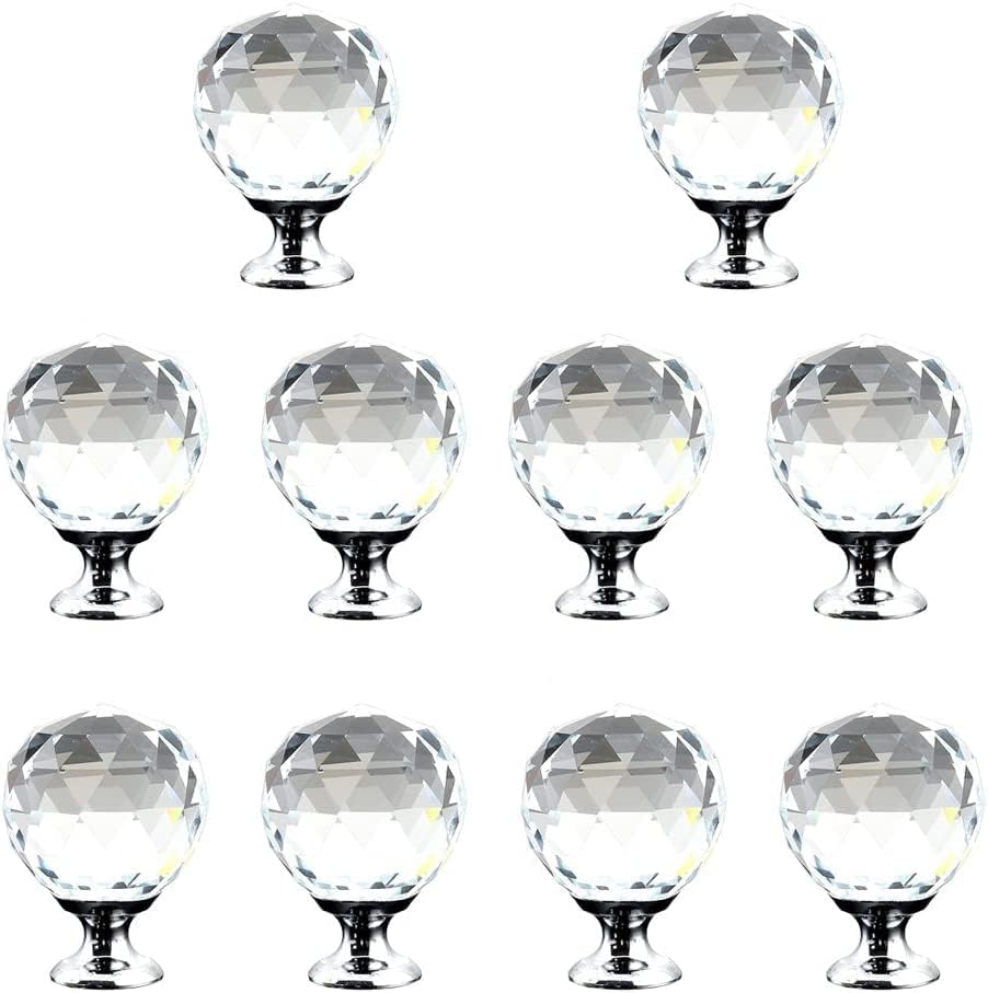 Weidu 12 tiradores redondos de cristal con diamantes para cajones, pomos de puerta, herrajes para aparadores, pomos de cristal, manijas de gabinete
