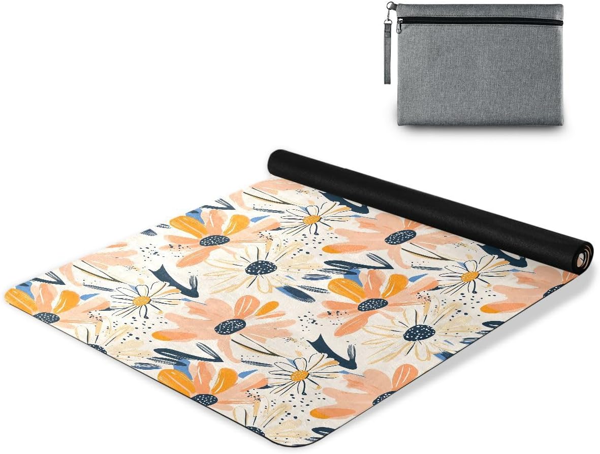 ALAZA Abstract Boho Daisy Yoga Mat Non Slip Fitness Exercise Mat, Workout Mat for Yoga, Pilates and Floor Exercises
