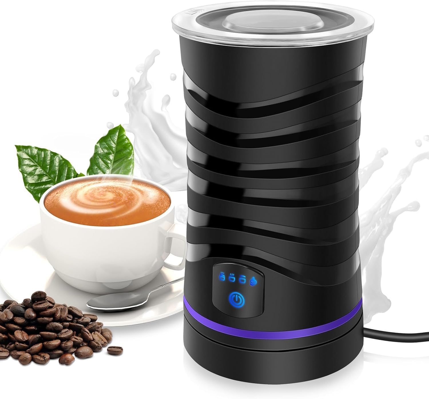 Milk Frother, 4-in-1 Electric Milk Frother, Automatic Hot and Cold Foamer and Milk Warmer for Latte, Cappuccino, Macchiato