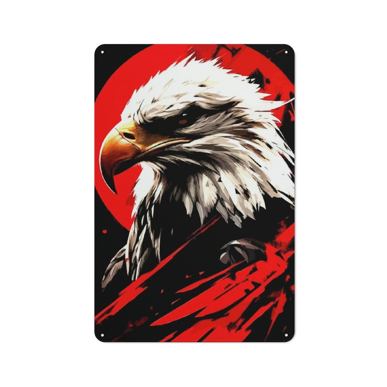 Junmoney Eagle Portrait With Red Accents Metal Wall Sign 30X20cm Featuring For Bar Or Restaurant, For Bar Decor Enthusiasts