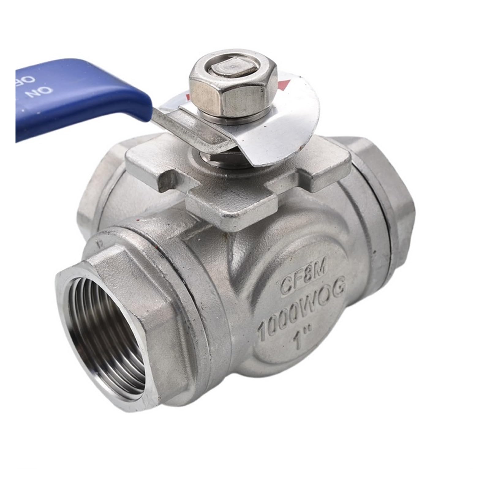 Válvula de bola, Válvula de bola acero inoxidable, 1/4, 3/8, 1/2, 3/4, 1 pulgada, puerto completo hembra, T, adaptador conector 3 vías for agua, aceite, aire y Gas(1-1/2")