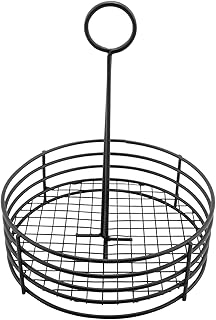 G.E.T. 4-31850 Black Round Stainless Steel Condiment Caddy Iron Teflon Coated Table Caddies Collection, Non Stick, 7.5"