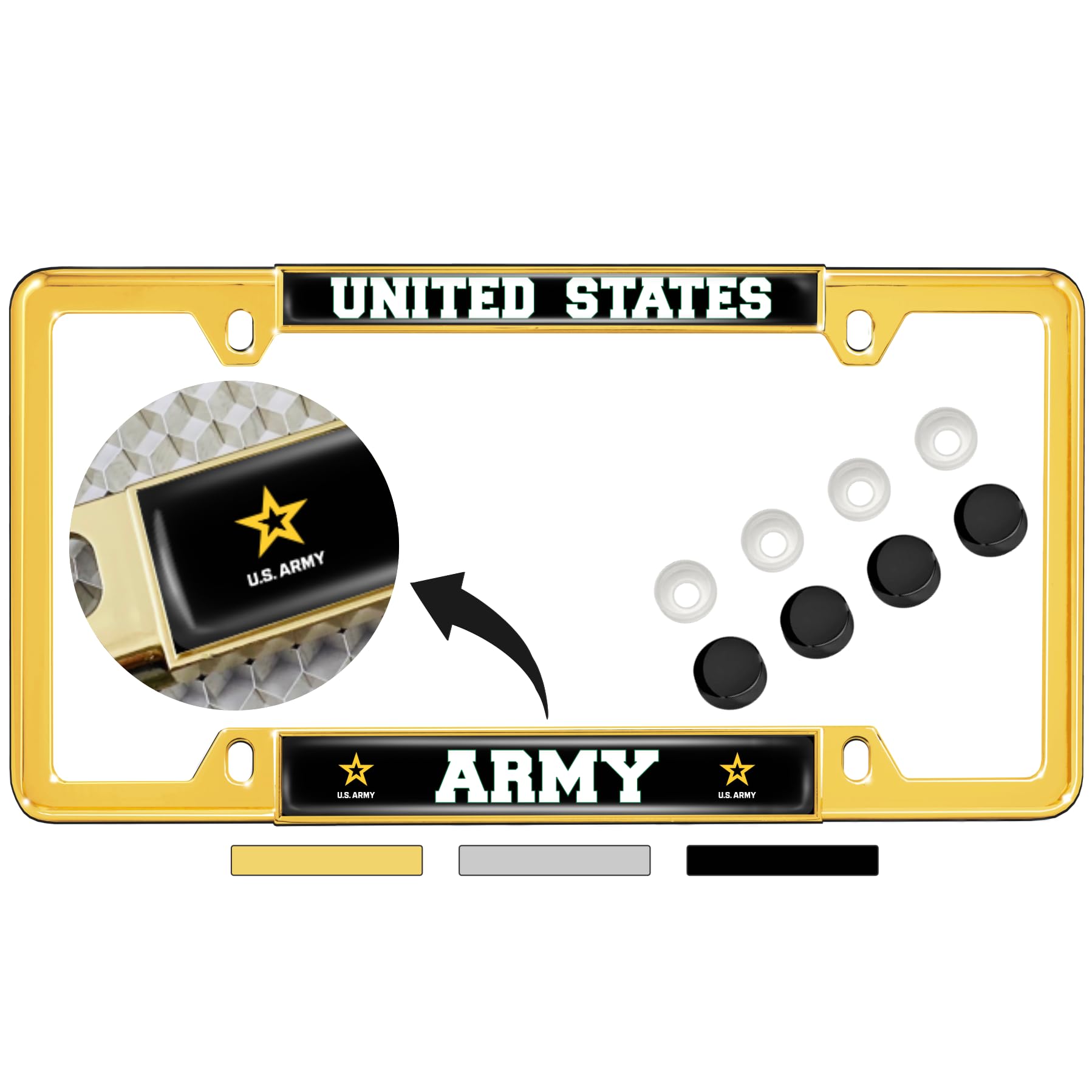 [Officially Licensed Product] - United States Army with Star Logo Domed Custom-Made Personalized Narrow (Thin) Top 4 Hole Metal Car License Plate