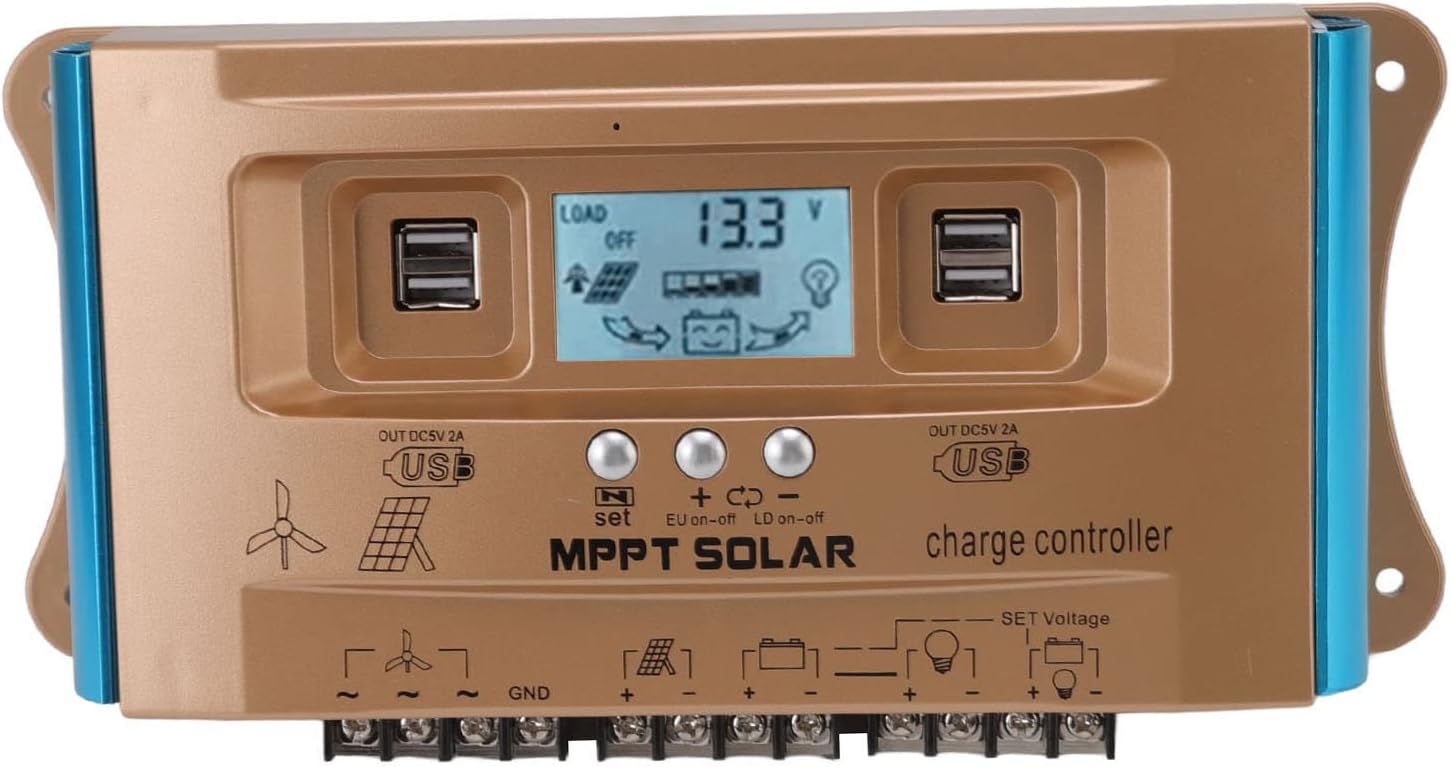 Solar Charge Controller, Safety Protection Wind Power Solar Controller ABS 12V 24V 36V 48V 60V for Solar Generation (30A)