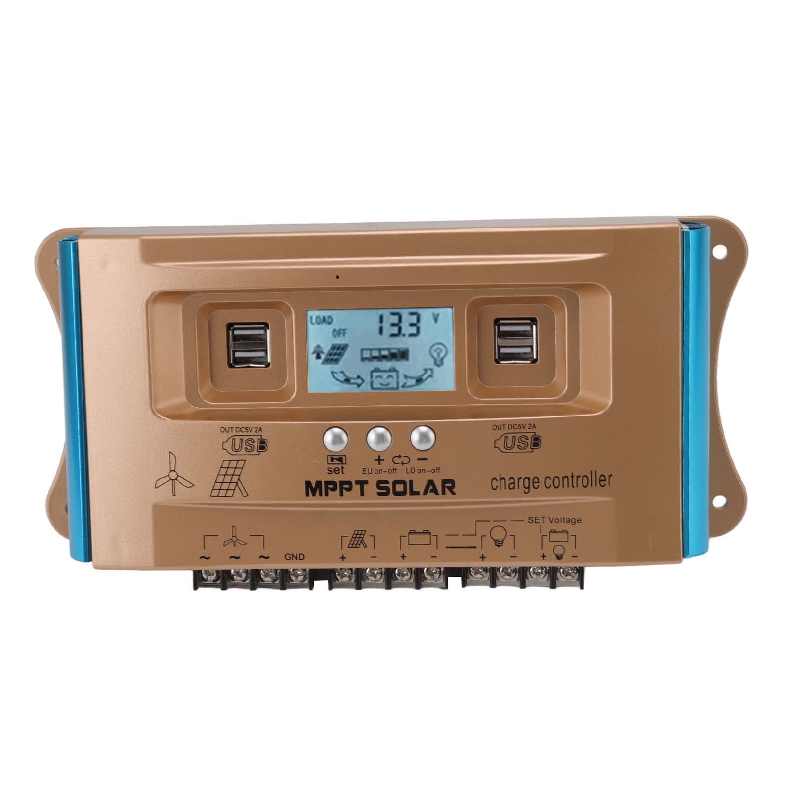Regolatore Solare per Energia Eolica, Regolatore di Carica Solare Eolica ABS MPPT 12V 24V 36V 48V 60V 30A Display LCD Uscita USB per Utenti di Sistemi Solari Eolici per Illuminazione Stradale
