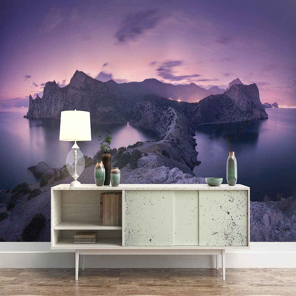 Papier peint panoramique 3D paysage de ciel violet une fresque murale premium