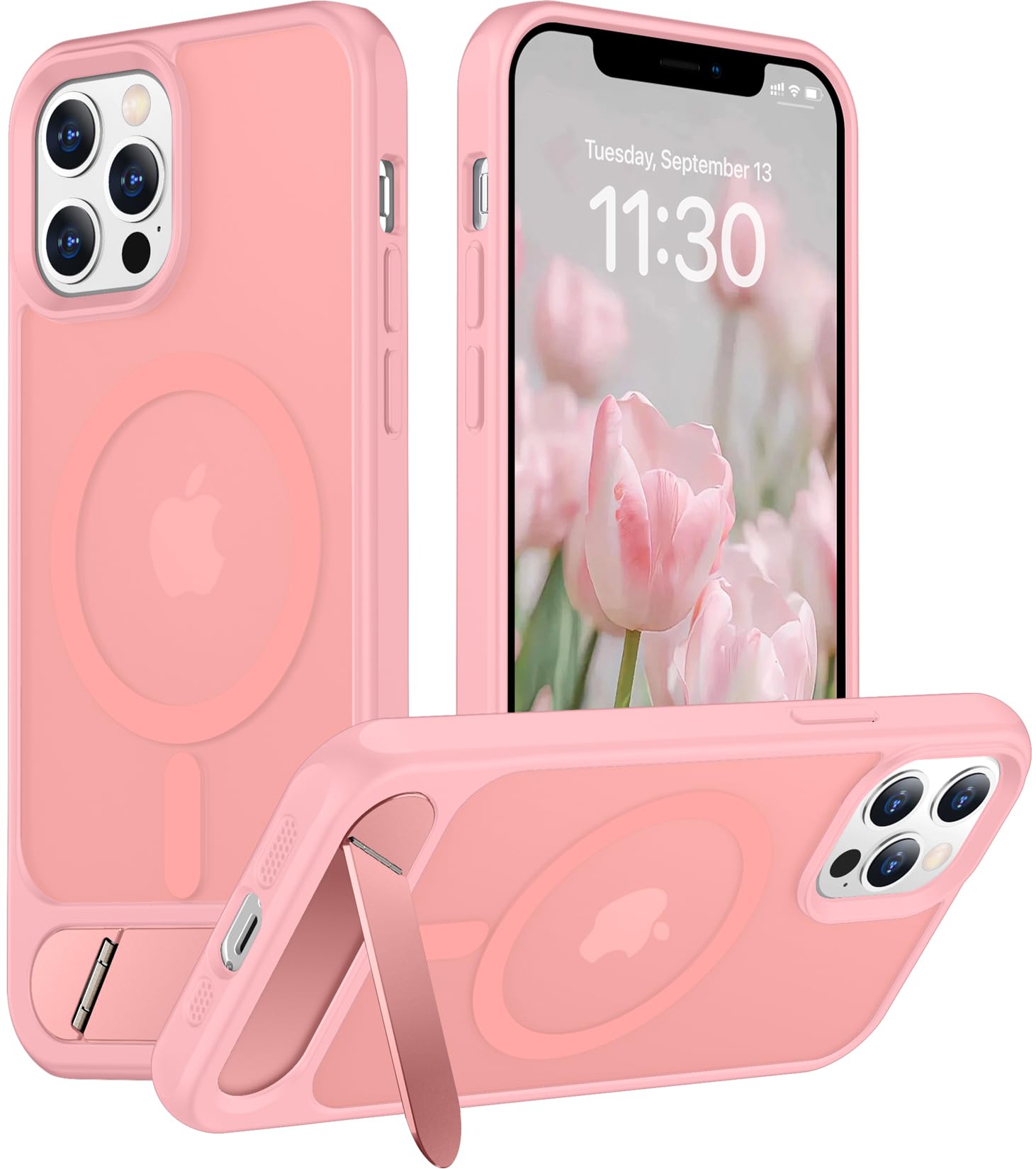 Temdan Magnetic Compatible with iPhone 12 Pro Max Case, [Built-in Invisible Kickstand][Compatible with MagSafe][Military Grade Shockproof] Slim Translucent Matte Phone Case for iPhone 12 Pro Max 6.7"