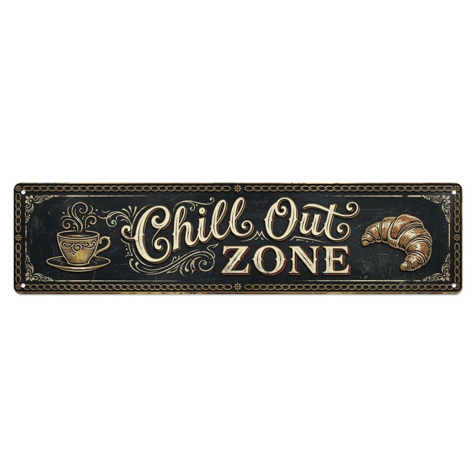 Chill Out Zone Faded Bistro 5 Metal Tin Skinny Sign Plaque Wall Decor for Cafe, Club Bar, Office, Home Garden Metal Poster 4x16Inch