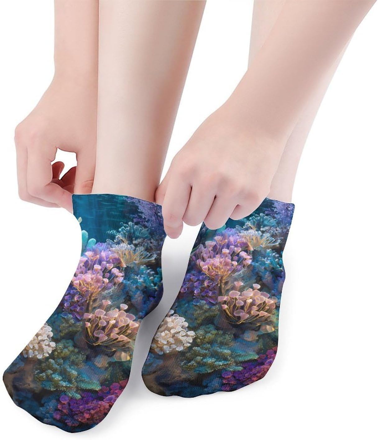Coral Reef Underwater Ocean No Show Ankle Socks Low Cut Non Slip Flat Boat Line 5 Pairs Set