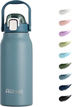 1.7L Stainless Steel Water Bottle with Straw, Large Metal Flask with Handle