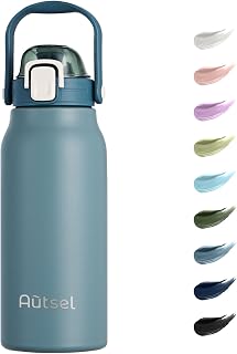 1.7L Stainless Steel Water Bottle with Straw Large Metal Water Bottles Bottle with Handle Double Wall Insulated Sports Water Bottle Leakproof for Gym Sports