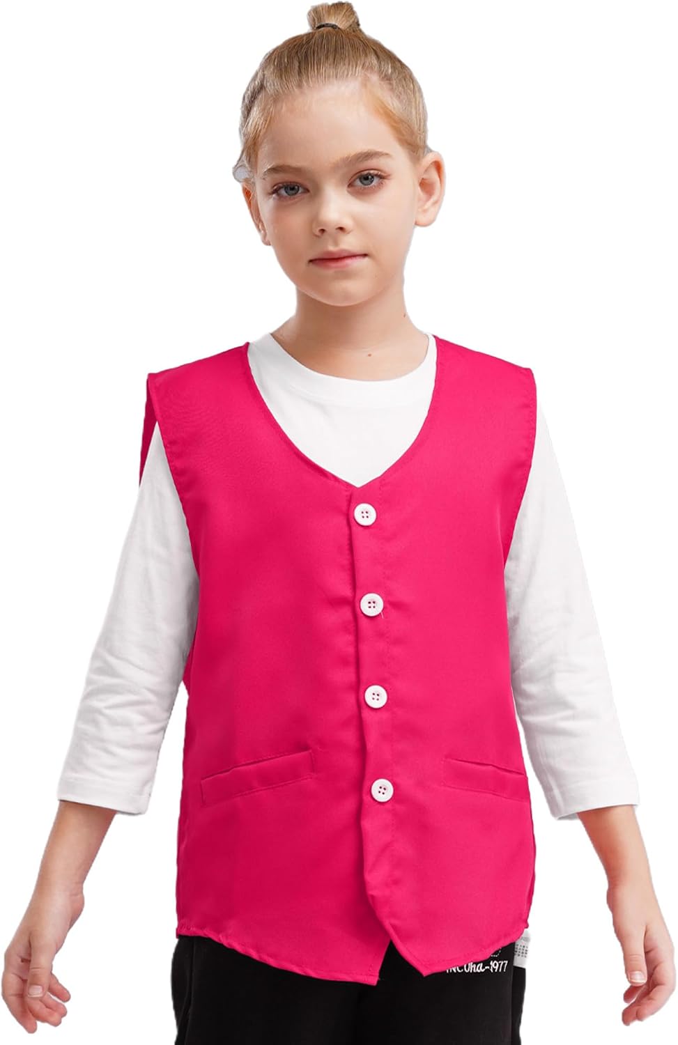 Agoky Boys Girls Solid Color Volunteer Waistcoat Comfortable V Neck Button Vest for Church School Community Events