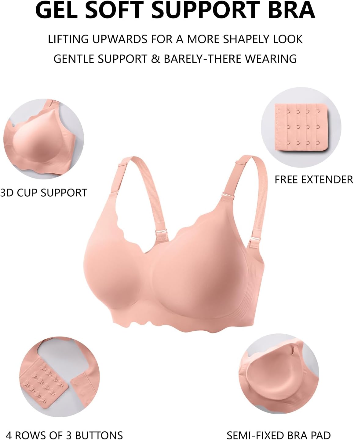 COCOMARTS Jelly Bras for Women No Underwire Scalloped Push Up Wireless Bralettes Seamless Soft Comfort Everyday Tshirt Bra - Image 4