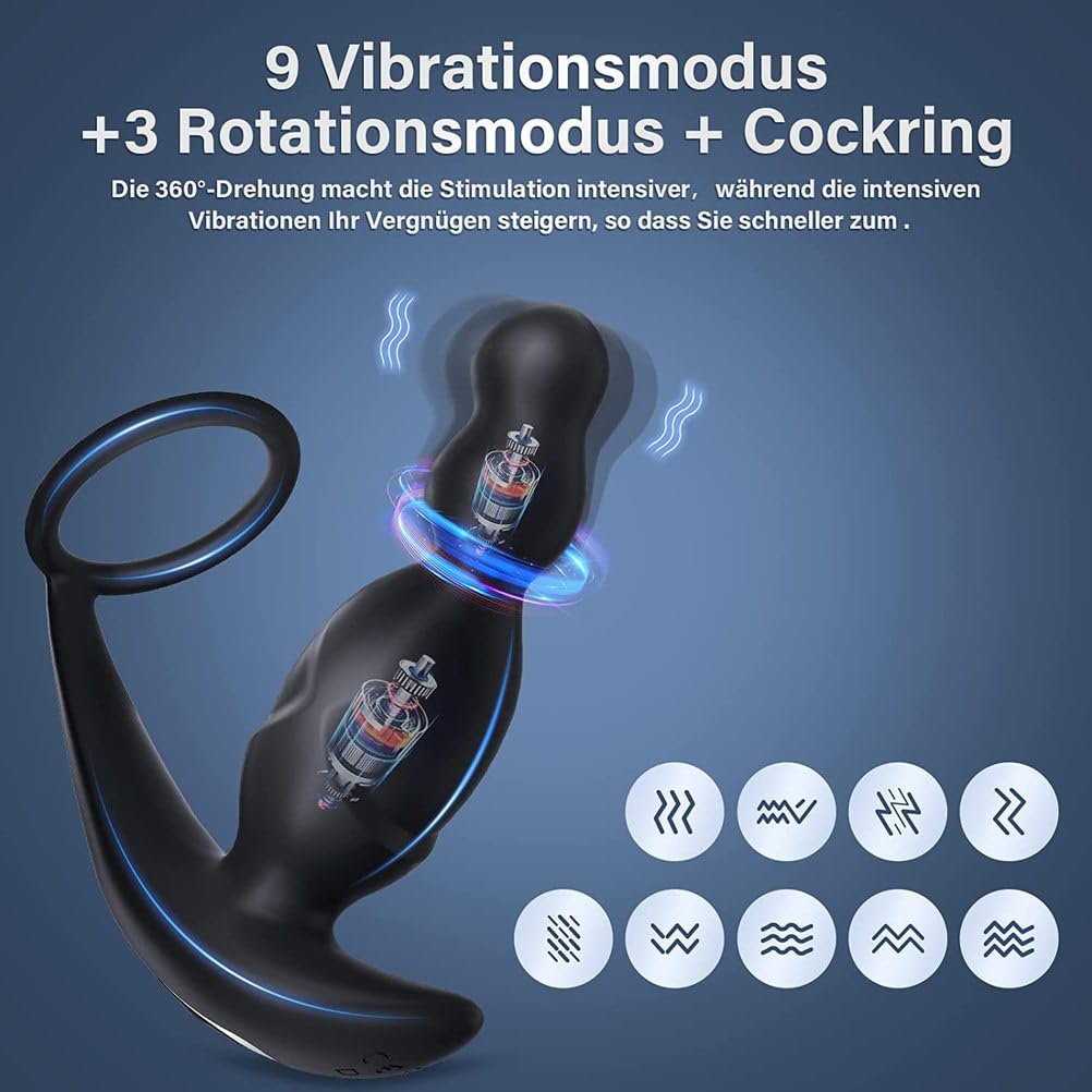 Generico Vibratori Anali, Giocattoli Sessuali Per Adulti, Anello Vibrante Per Il Pene, Telecomando, Vibratori Per Uomo E Donna, Plug Anale Con 9 Vibrazioni E 3 Rotazioni Con Anello Per Pene