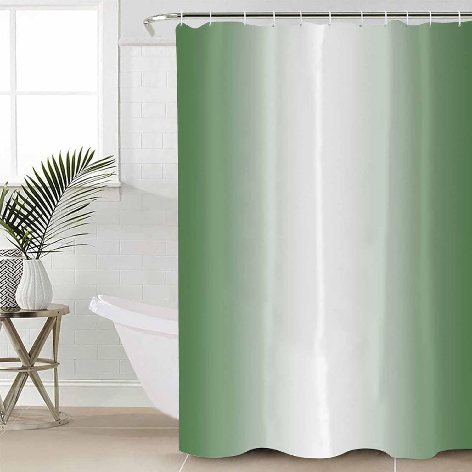 Shower Curtain Green Gradient White Ombre Abstract Waterproof Polyester Fabric Bath Curtains with Hooks Bathroom Decor 48"x72" Shower Curtain Sets