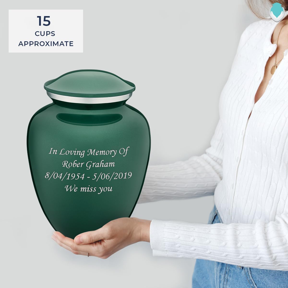 Geturns Embrace Adult Personalized Cremation Urns for Human Ashes I Large Green Funeral Urn for Men and Women I 200 lbs