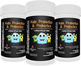 Intelligent Labs Kids Probiotics 6B CFU & Prebiotics for Gut Health, 60-Day Supply (Pack of 3)