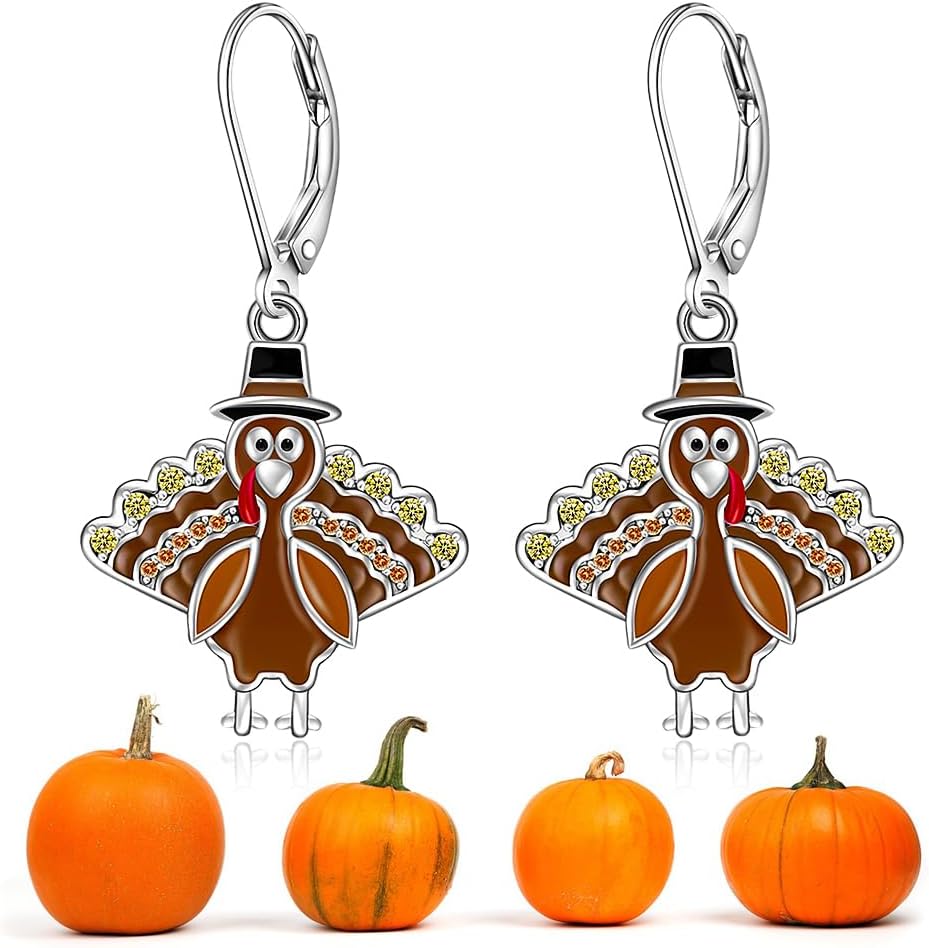Thanksgiving Earrings Turkey Earrings for Women Sterling Silver Fall Thanksgiving Day Turkey Dangle Earring Jewelry Gift - Image 8