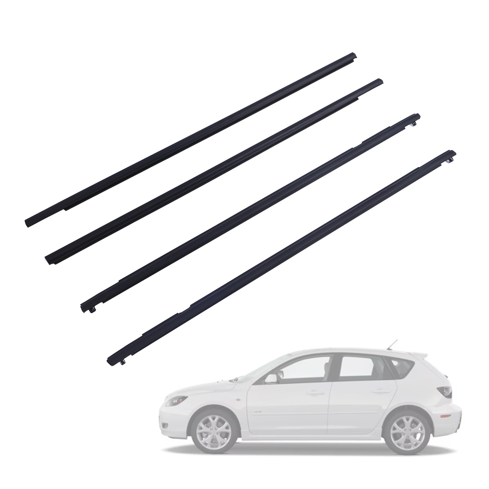 Weatherstrip Window Moulding Trim Seal Belt 4Pcs Compatible with Mazda 3 BK Series Sedan 2004 2005 2006 2007 2008 2009 Not fit for Hatchback Models