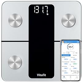 Vitafit Smart Bathroom Scale Body Weight, High Accuracy Assured by Weight Scale Professional Factory Since 2001, App Sync 13 Body Composition Including BMI, Body Fat and Muscle, 400lb, LED, Silver