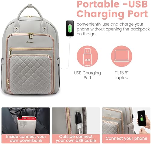 Miniatura 4 de LOVEVOOK Mochila para computadora portátil para mujer, resistente al agua, mochila de trabajo de viaje, elegante bolsa de computadora para
