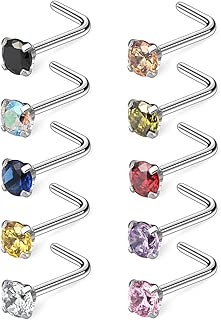 10-40PCS 18G Surgical Steel Diamond CZ Nose Stud Rings L Shaped Piercing Jewelry 1.5mm 2mm 2.5mm 3mm - coolthings.us