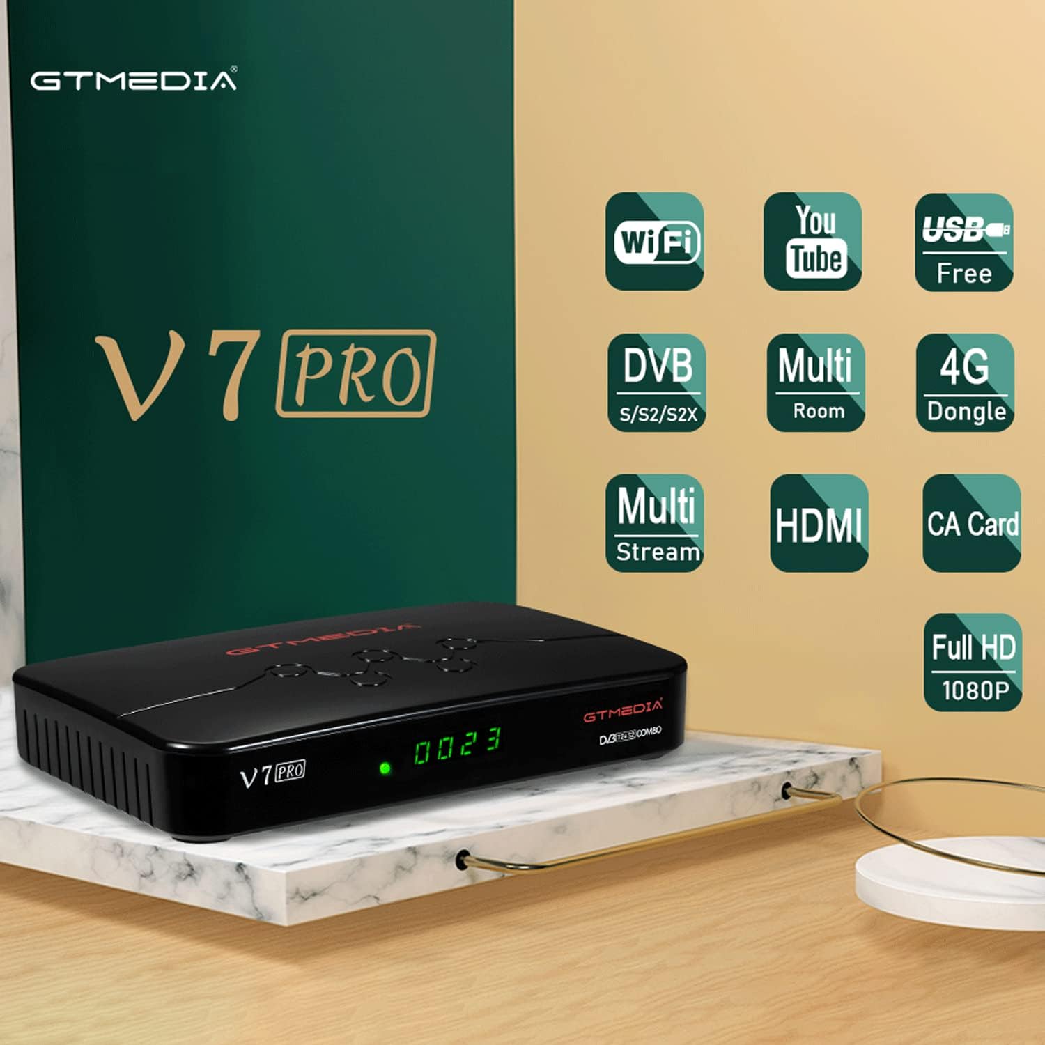 GT Media V7 PRO Free to air Satellite tv Receiver DVB-S/S2/S2X+T/T2 CA/T2MI, 1080p fta Satellite Television receivers H.265 with USB WiFi Antenna Support YouTube Cccam CA Card DRE &Biss Key : Electronics