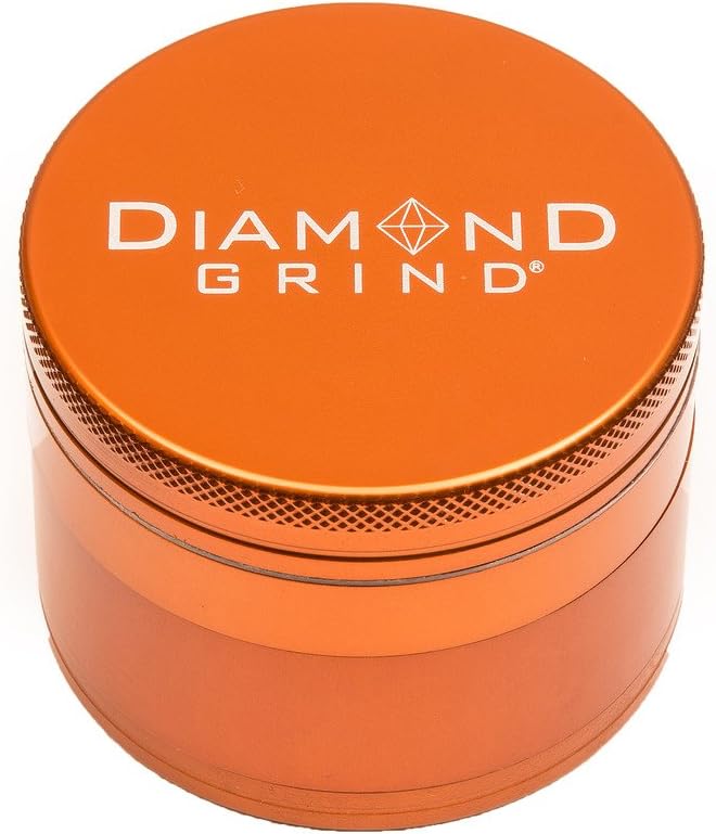 Diamond Grind 4 Piece Aluminum Herb Grinder with screen 63mm (2.50") ORANGE