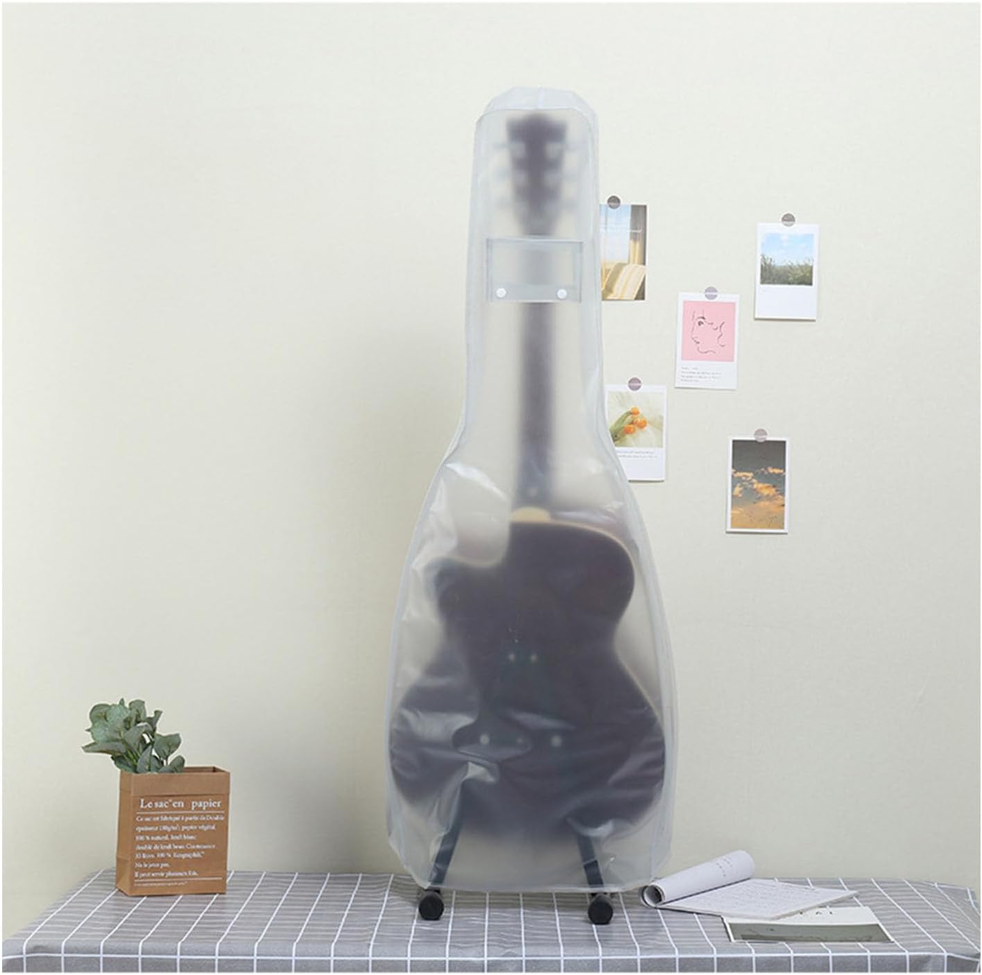 Guitar dust Cover wall mount Transparent Guitar Dust Cover PVC Frosted Fits Acoustic, Electric,ukuleleWater Resistant Dust Dirt Moisture (For Acoustic guitar)